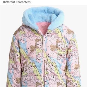 Colorful Princess Print Jacket with Blue Hood